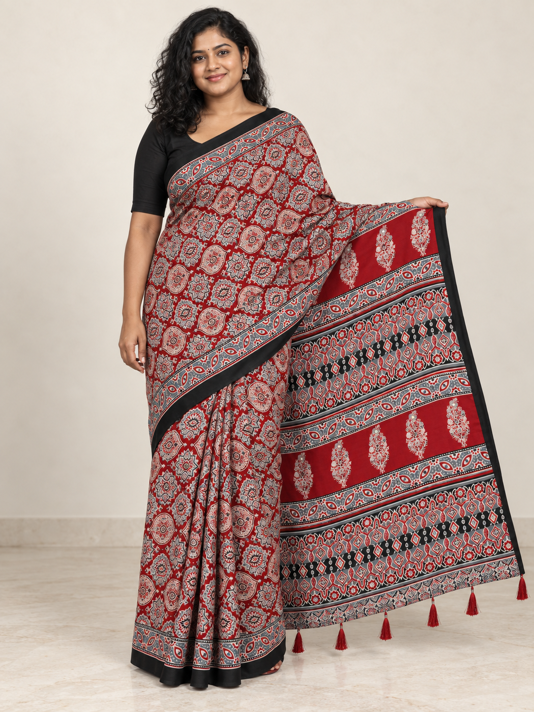 Crimson Charcoal Medallion Saree