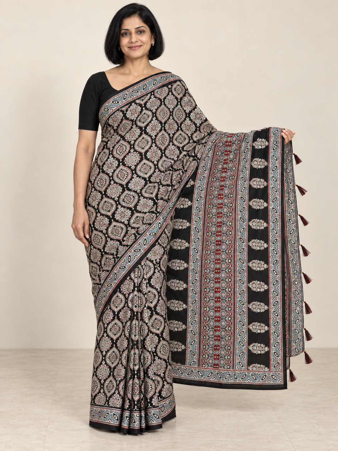 Noir Ivory Heritage Print Saree